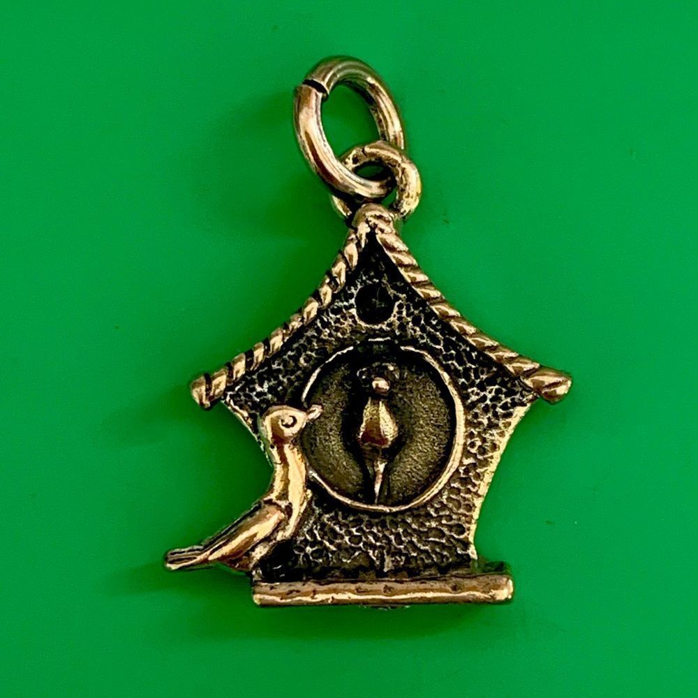 Birdhouse with Bird Sitting on side Sterling Silver Jewelry Charm #wildlife